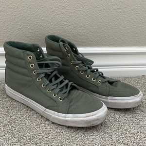 Olive green and gold high top vans